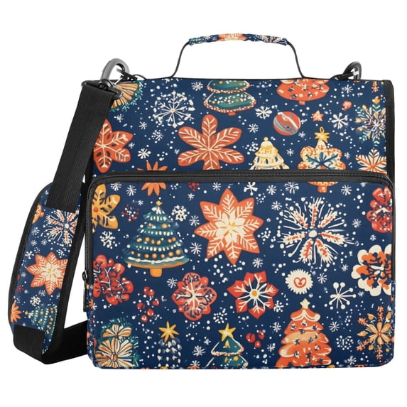 FORMRS Zipper Binder with Shoulder Strap 2-inch Ring 500 Sheet Capacity File Bag, Christmas Splendor