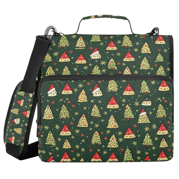FORMRS Zipper Binder with Shoulder Strap 1.5-inch Ring 500 Sheet Capacity File Bag, Christmas Tree