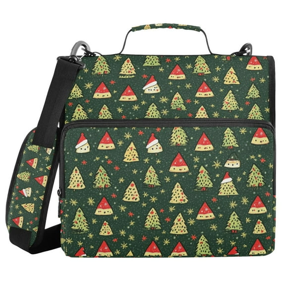 FORMRS Zipper Binder with Shoulder Strap 1.5-inch Ring 500 Sheet Capacity File Bag, Christmas Tree