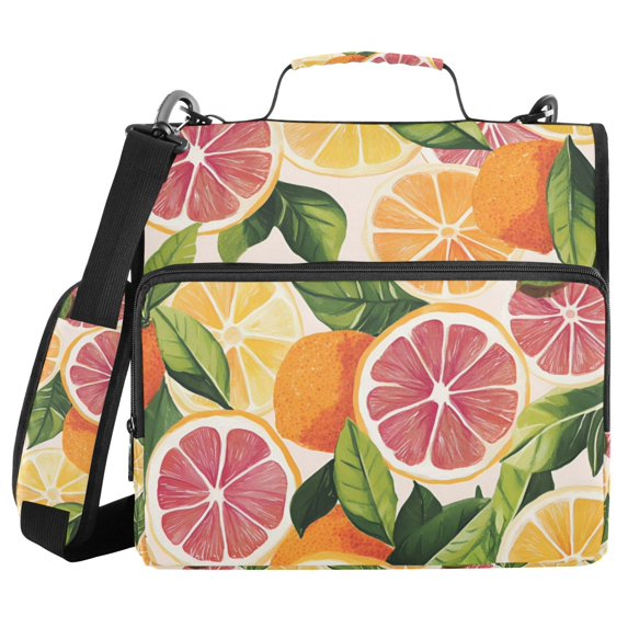 FORMRS Zipper Binder with Shoulder Strap 2-inch Ring 500 Sheet Capacity File Bag, Citrus Leaves
