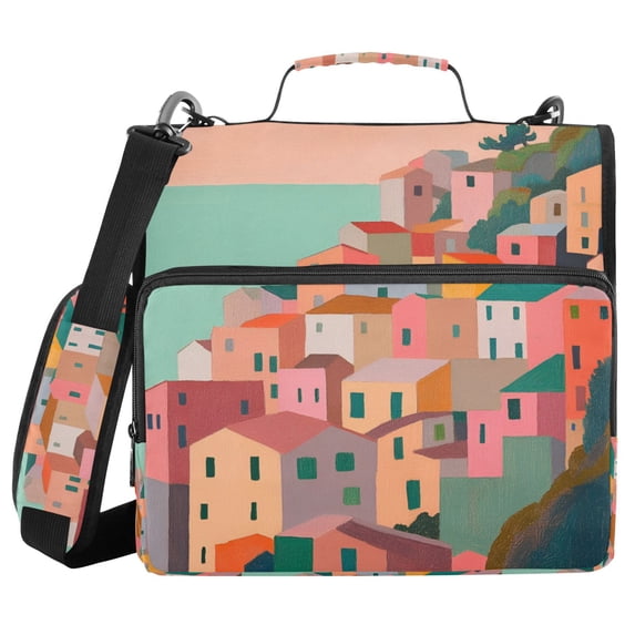 FORMRS Zipper Binder with Shoulder Strap 2-inch Ring 500 Sheet Capacity File Bag, Cityscape Painting