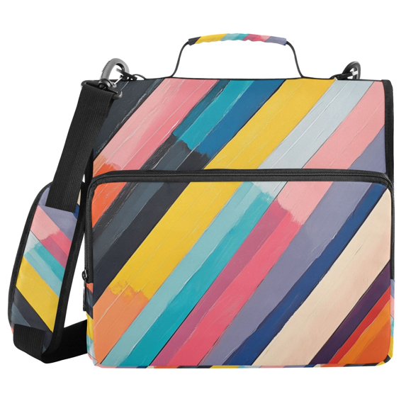 FORMRS Zipper Binder with Shoulder Strap 2-inch Ring 500 Sheet Capacity File Bag, Color Striped