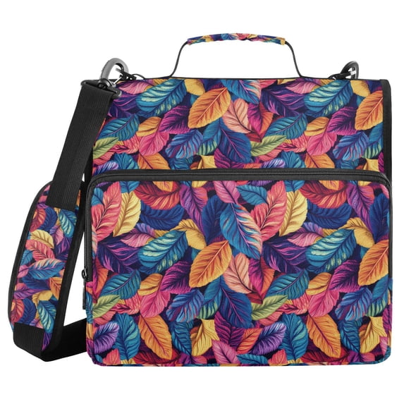 FORMRS Zipper Binder with Shoulder Strap 2-inch Ring 500 Sheet Capacity File Bag, Colorful Art Leaves Pattern