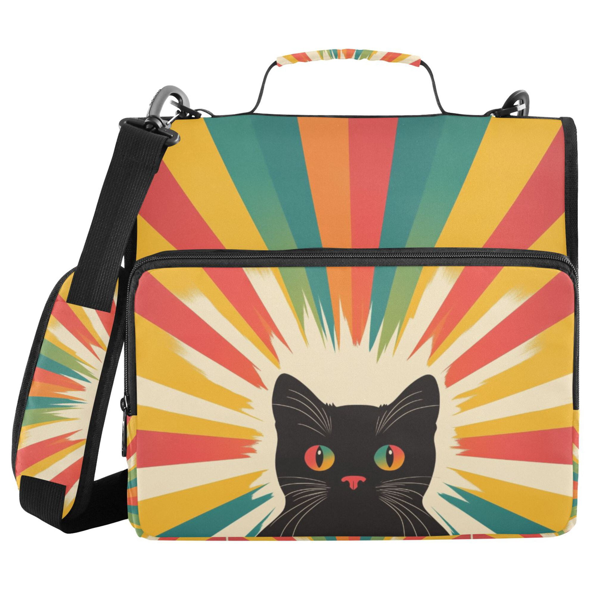 FORMRS Zipper Binder with Shoulder Strap 2-inch Ring 500 Sheet Capacity File Bag, Colorful Black Cat