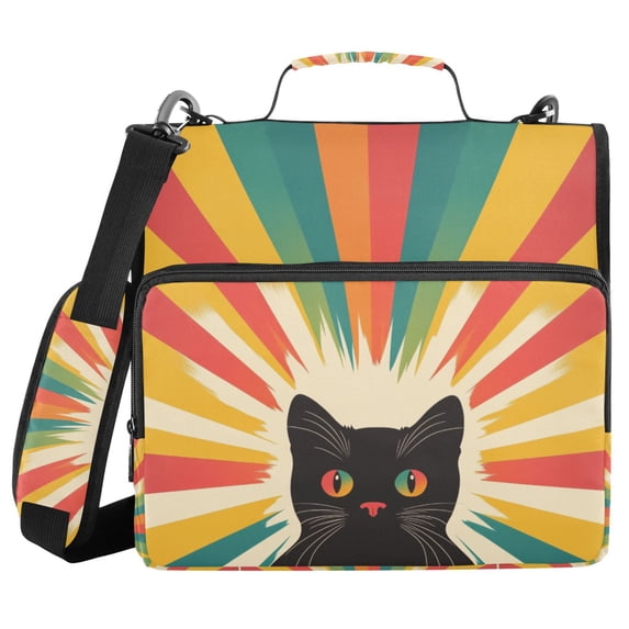 FORMRS Zipper Binder with Shoulder Strap 2-inch Ring 500 Sheet Capacity File Bag, Colorful Black Cat