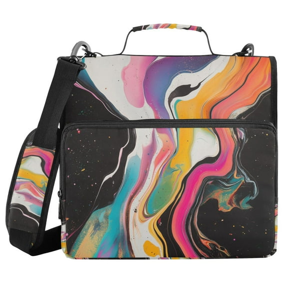 FORMRS Zipper Binder with Shoulder Strap 1.5-inch Ring 500 Sheet Capacity File Bag, Colorful Black