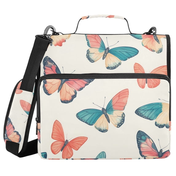 FORMRS Zipper Binder with Shoulder Strap 2-inch Ring 500 Sheet Capacity File Bag, Colorful Butterflies