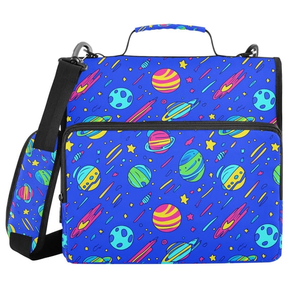 FORMRS Zipper Binder with Shoulder Strap 2-inch Ring 500 Sheet Capacity File Bag, Colorful Cartoon Planets