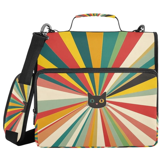 FORMRS Zipper Binder with Shoulder Strap 2-inch Ring 500 Sheet Capacity File Bag, Colorful Cat