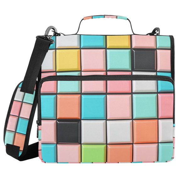 FORMRS Zipper Binder with Shoulder Strap 2-inch Ring 500 Sheet Capacity File Bag, Colorful Checkered Pattern