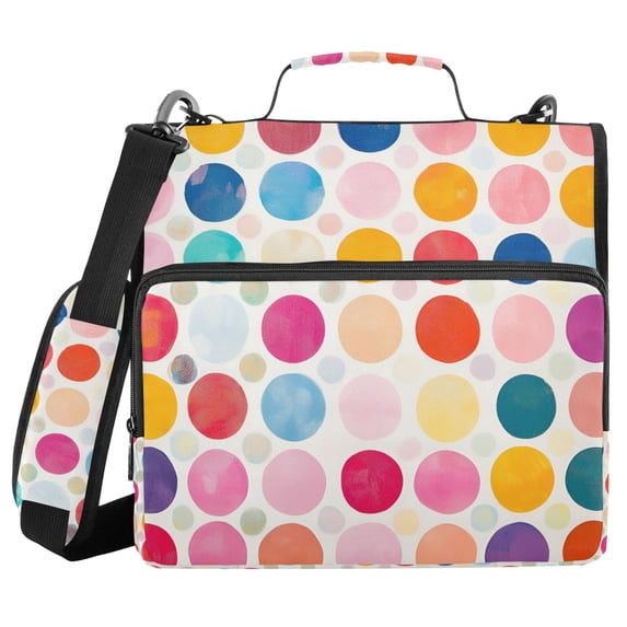 FORMRS Zipper Binder with Shoulder Strap 2-inch Ring 500 Sheet Capacity File Bag, Colorful Circles