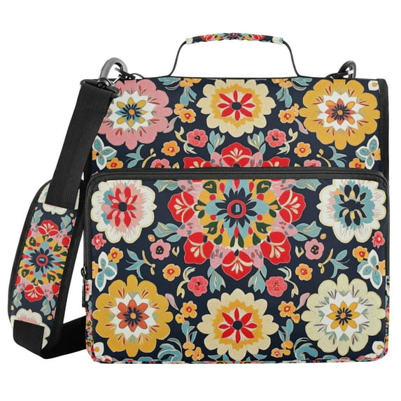 FORMRS Zipper Binder with Shoulder Strap 1.5-inch Ring 500 Sheet Capacity File Bag, Colorful Floral Pattern