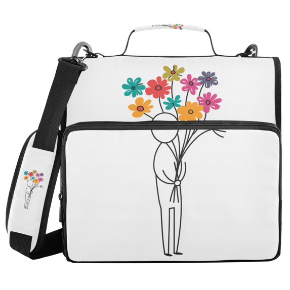 FORMRS Zipper Binder with Shoulder Strap 2-inch Ring 500 Sheet Capacity File Bag, Colorful Flower
