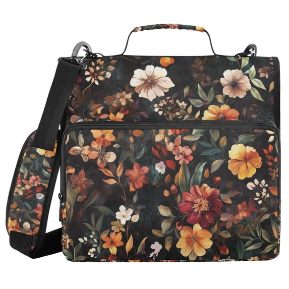 FORMRS Zipper Binder with Shoulder Strap 2-inch Ring 500 Sheet Capacity File Bag, Colorful Flower