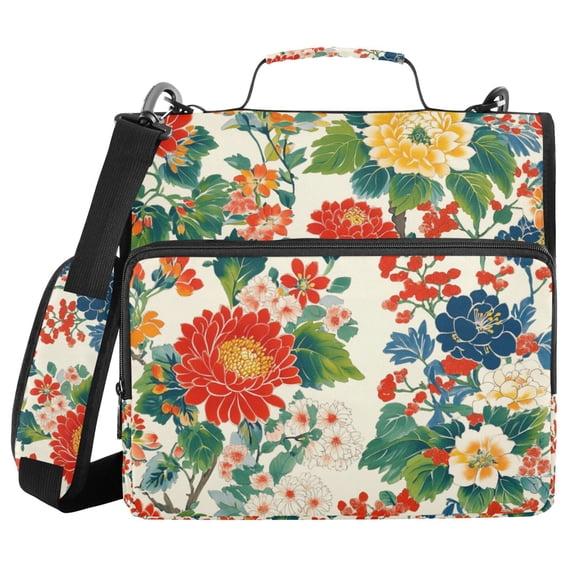 FORMRS Zipper Binder with Shoulder Strap 2-inch Ring 500 Sheet Capacity File Bag, Colorful Flowers Pattern
