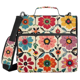 FORMRS Zipper Binder with Shoulder Strap 2-inch Ring 500 Sheet Capacity File Bag, Colorful Flowers
