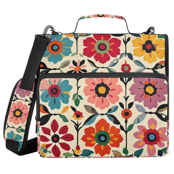 FORMRS Zipper Binder with Shoulder Strap 2-inch Ring 500 Sheet Capacity File Bag, Colorful Flowers