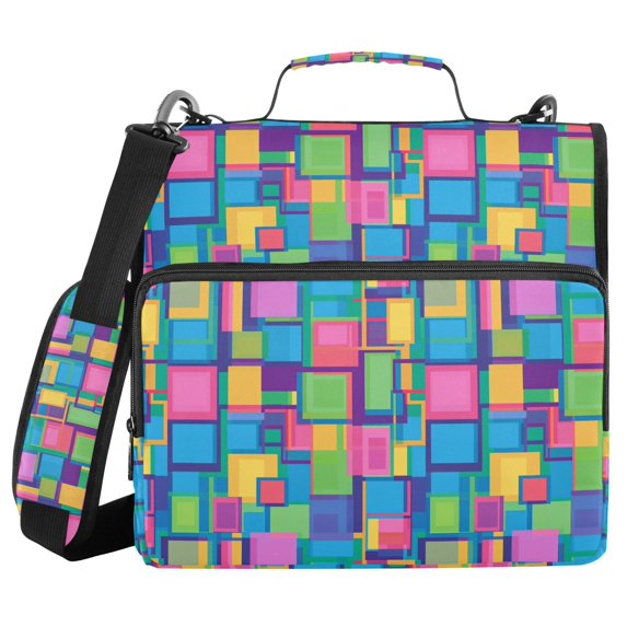 FORMRS Zipper Binder with Shoulder Strap 2-inch Ring 500 Sheet Capacity File Bag, Colorful Geometric Pattern