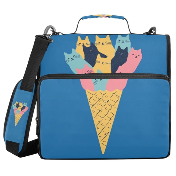 FORMRS Zipper Binder with Shoulder Strap 2-inch Ring 500 Sheet Capacity File Bag, Colorful Ice Cream Cat