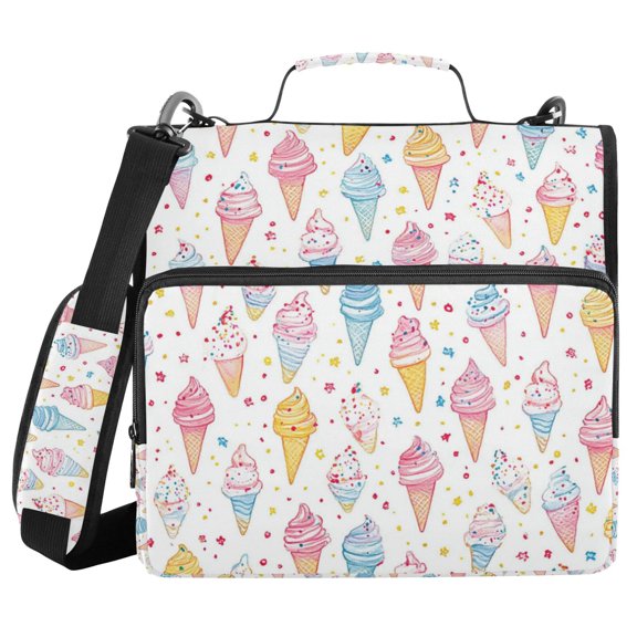 FORMRS Zipper Binder with Shoulder Strap 2-inch Ring 500 Sheet Capacity File Bag, Colorful Ice Cream Pattern