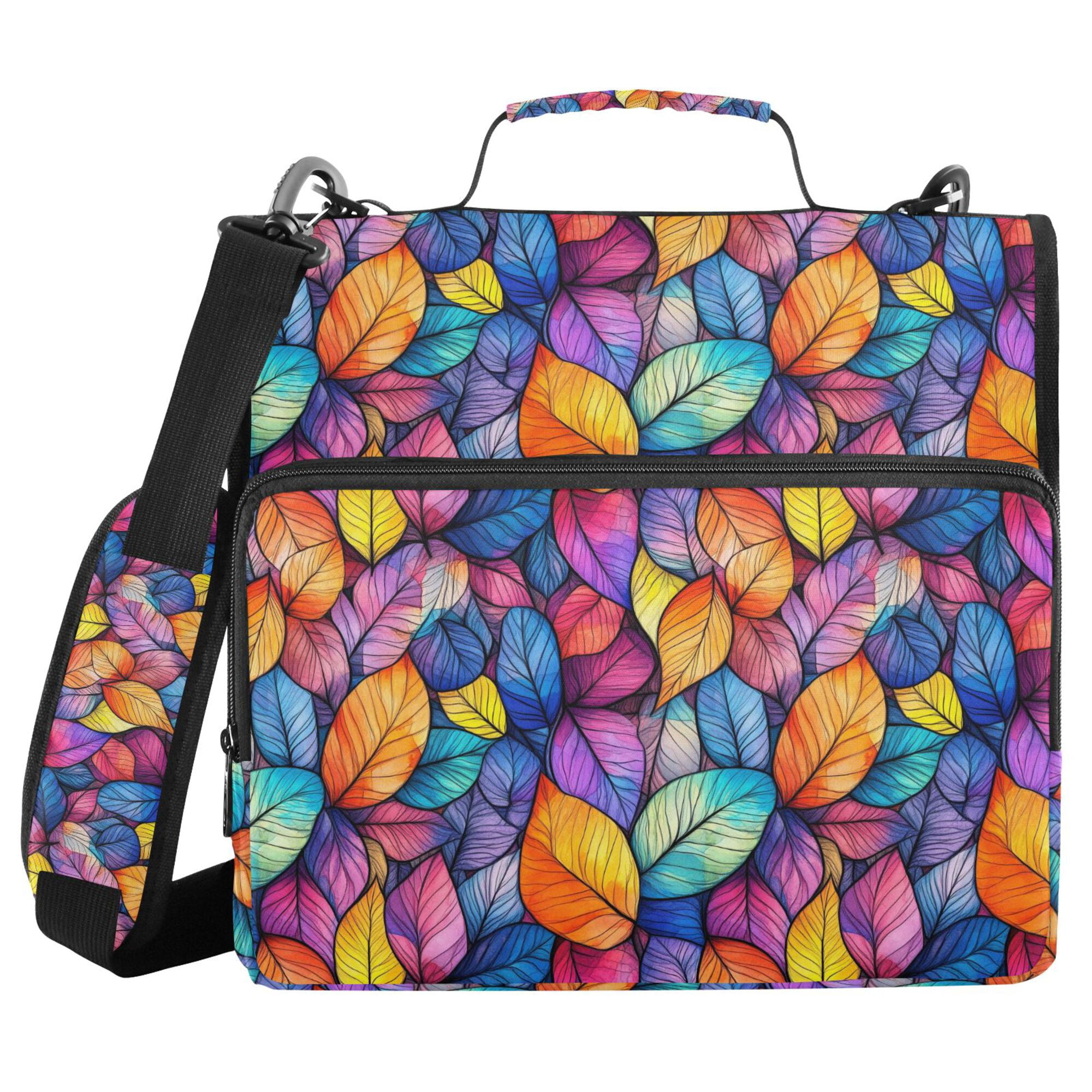 FORMRS Zipper Binder with Shoulder Strap 2-inch Ring 500 Sheet Capacity File Bag, Colorful Leaves