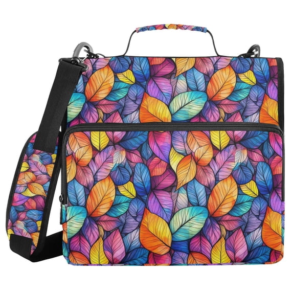 FORMRS Zipper Binder with Shoulder Strap 2-inch Ring 500 Sheet Capacity File Bag, Colorful Leaves