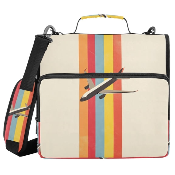 FORMRS Zipper Binder with Shoulder Strap 2-inch Ring 500 Sheet Capacity File Bag, Colorful Plane