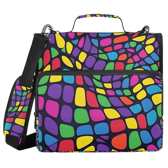 FORMRS Zipper Binder with Shoulder Strap 2-inch Ring 500 Sheet Capacity File Bag, Colorful Psychedelic