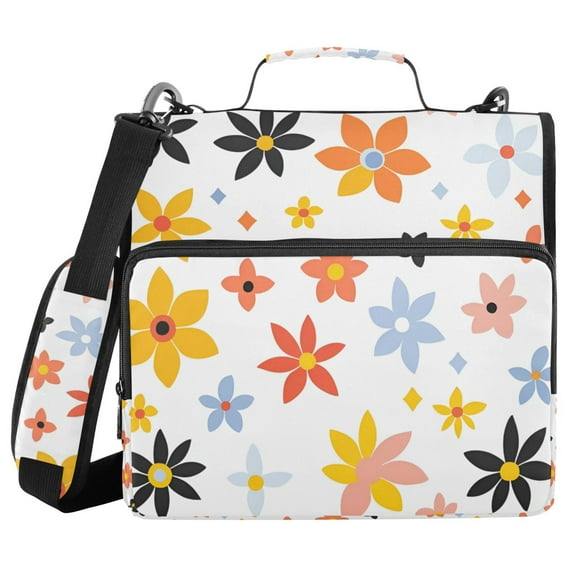 FORMRS Zipper Binder with Shoulder Strap 1.5-inch Ring 500 Sheet Capacity File Bag, Colorful Retro Floral