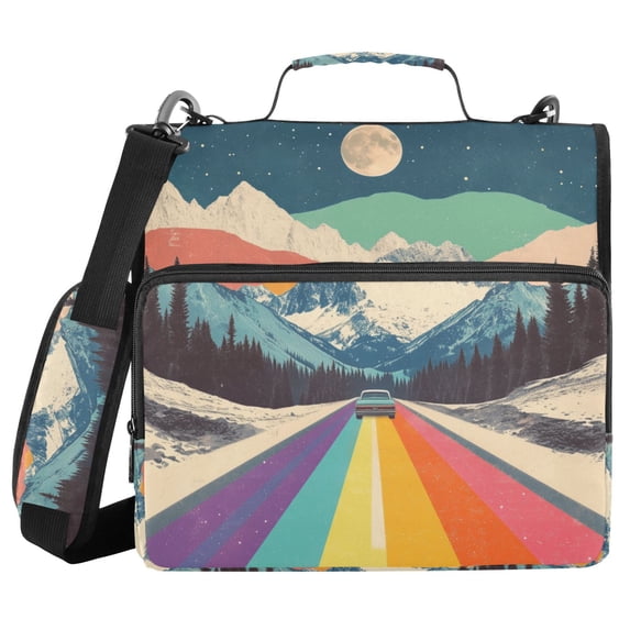 FORMRS Zipper Binder with Shoulder Strap 2-inch Ring 500 Sheet Capacity File Bag, Colorful Road at Night