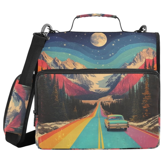 FORMRS Zipper Binder with Shoulder Strap 1.5-inch Ring 500 Sheet Capacity File Bag, Colorful Road