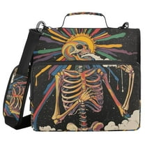 FORMRS Zipper Binder with Shoulder Strap 1.5-inch Ring 500 Sheet Capacity File Bag, Colorful Skeleton Sun