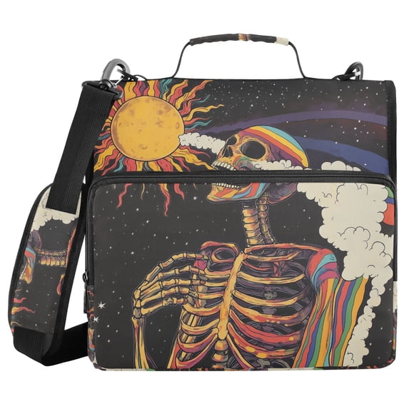 FORMRS Zipper Binder with Shoulder Strap 2-inch Ring 500 Sheet Capacity File Bag, Colorful Skeleton with Cloud