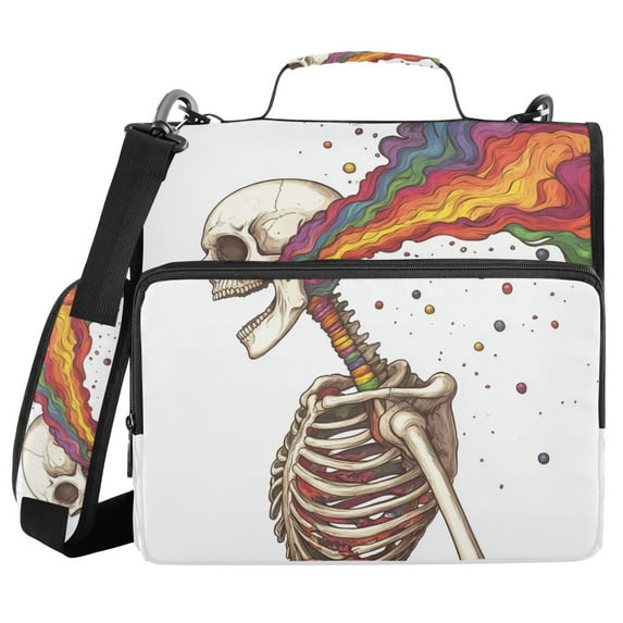 FORMRS Zipper Binder with Shoulder Strap 1.5-inch Ring 500 Sheet Capacity File Bag, Colorful Skeleton
