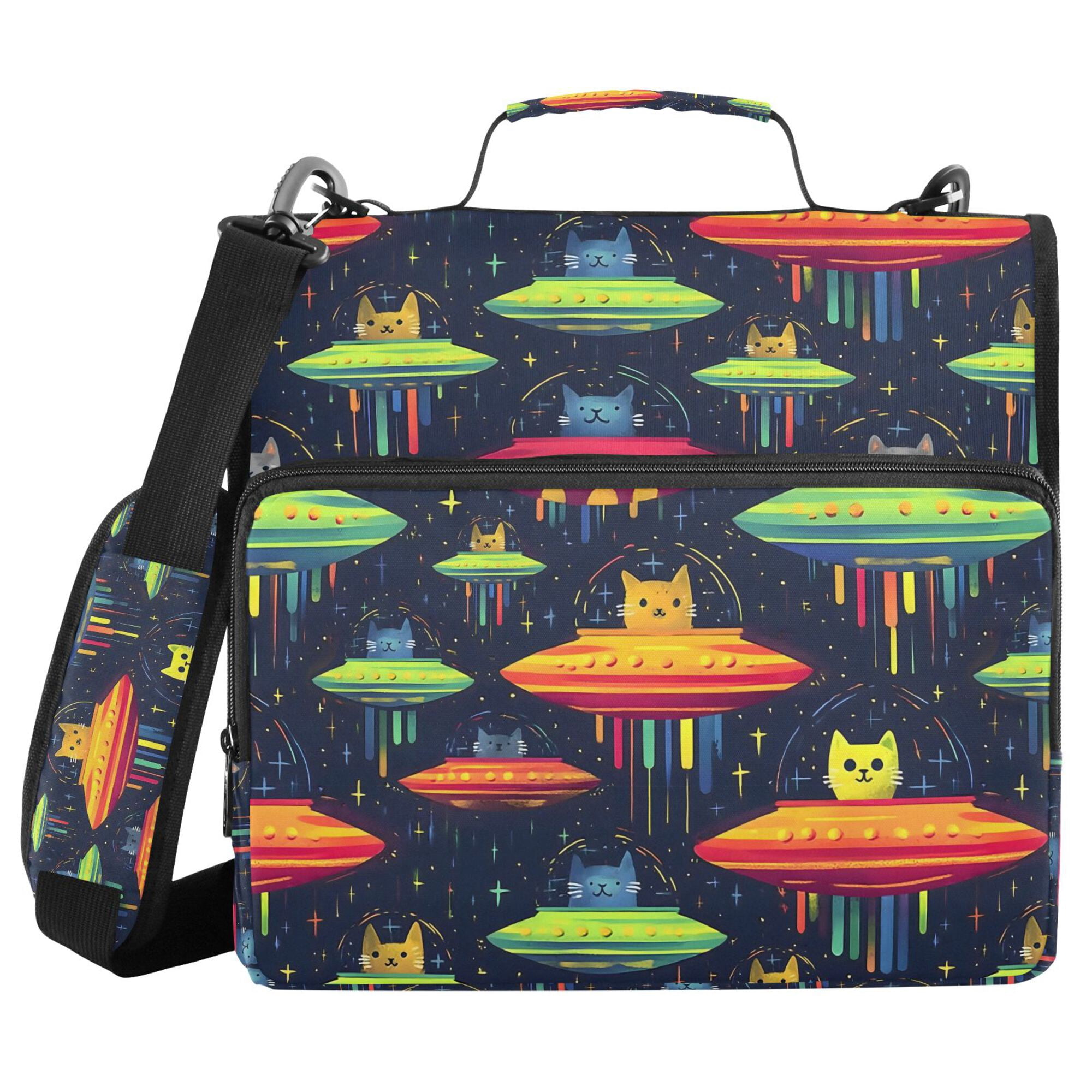 FORMRS Zipper Binder with Shoulder Strap 2-inch Ring 500 Sheet Capacity File Bag, Colorful Space Cat