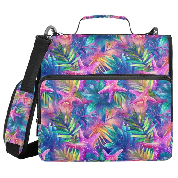 FORMRS Zipper Binder with Shoulder Strap 2-inch Ring 500 Sheet Capacity File Bag, Colorful Starfish