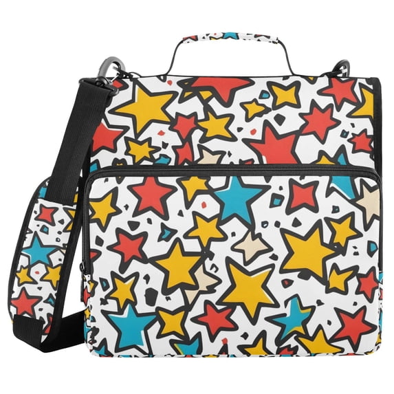 FORMRS Zipper Binder with Shoulder Strap 2-inch Ring 500 Sheet Capacity File Bag, Colorful Stars