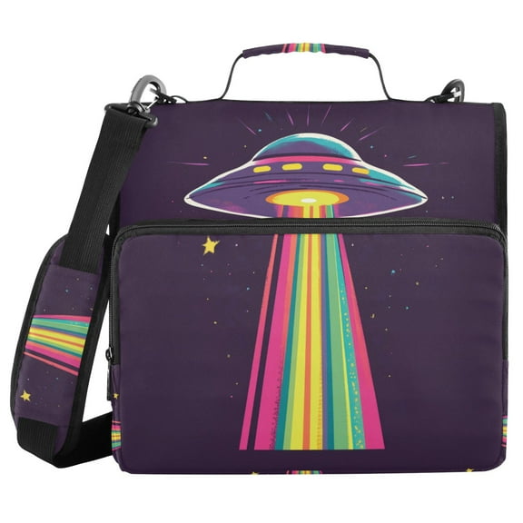 FORMRS Zipper Binder with Shoulder Strap 1.5-inch Ring 500 Sheet Capacity File Bag, Colorful UFO