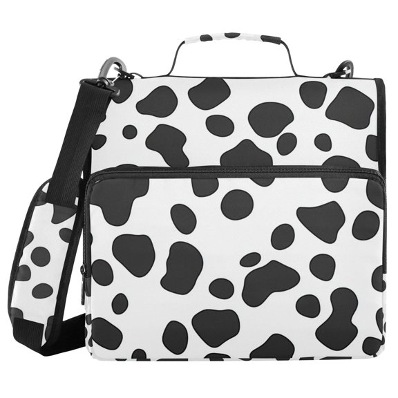 FORMRS Zipper Binder with Shoulder Strap 1.5-inch Ring 500 Sheet Capacity File Bag, Cow Spots