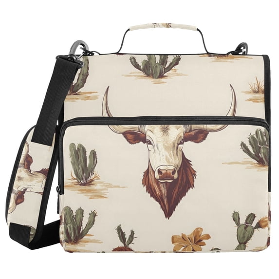 FORMRS Zipper Binder with Shoulder Strap 2-inch Ring 500 Sheet Capacity File Bag, Cowboy Pattern