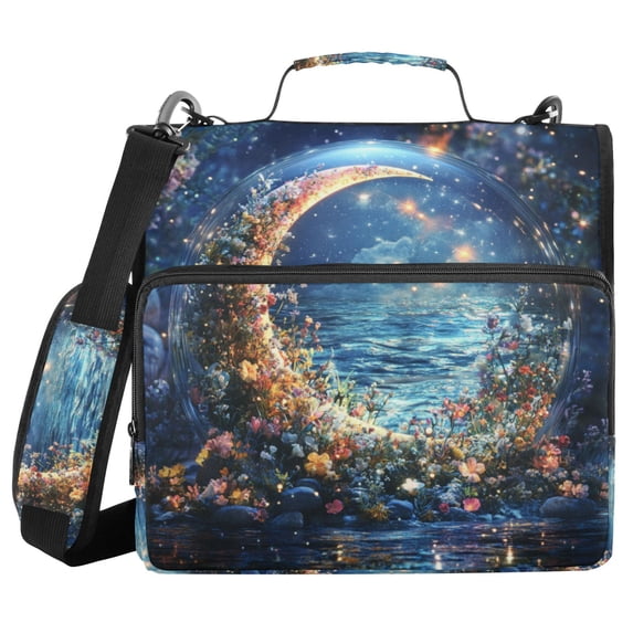 FORMRS Zipper Binder with Shoulder Strap 2-inch Ring 500 Sheet Capacity File Bag, Crystal Moon
