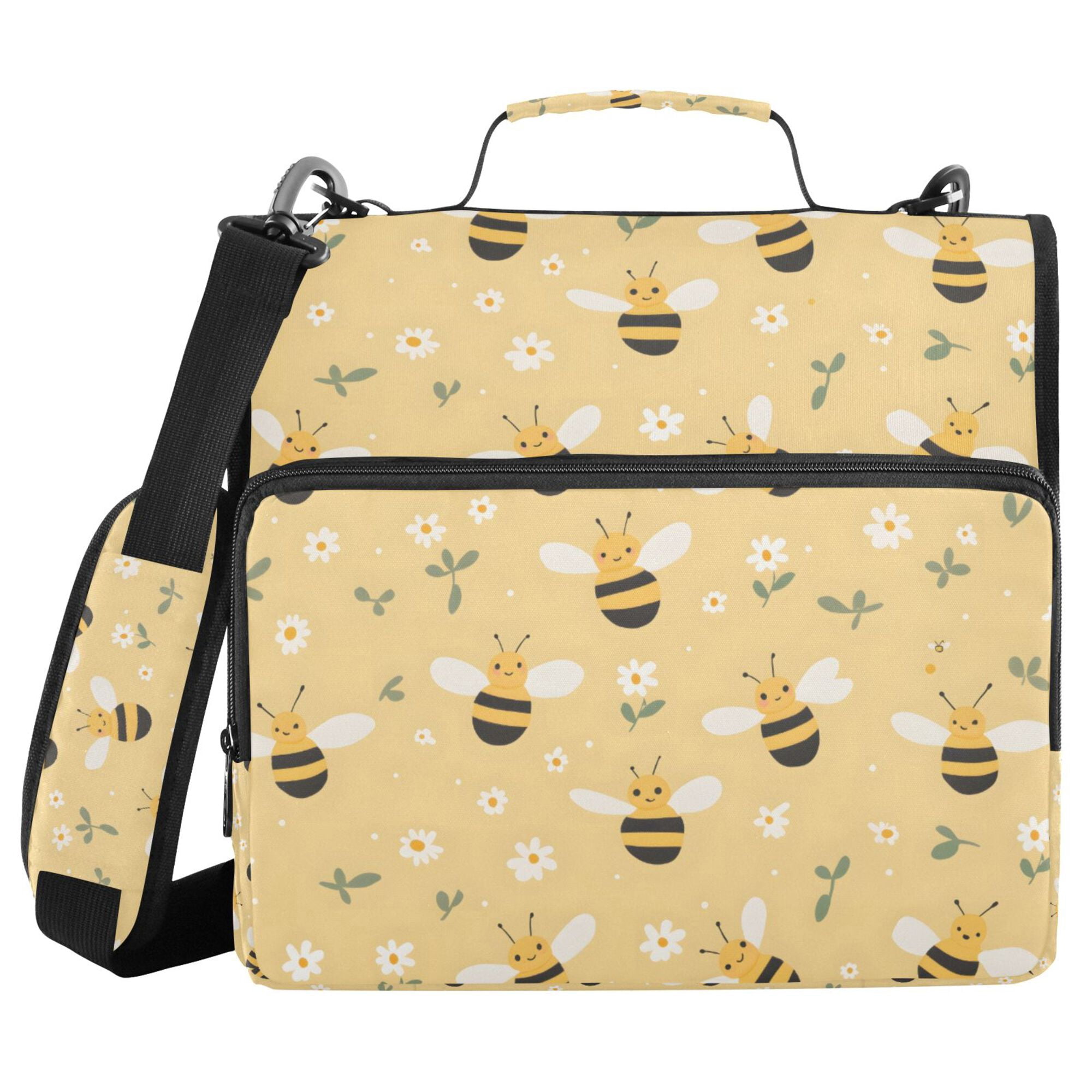 FORMRS Zipper Binder with Shoulder Strap 2-inch Ring 500 Sheet Capacity File Bag, Cute Bee Pattern