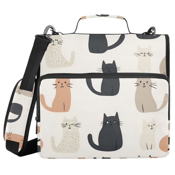 FORMRS Zipper Binder with Shoulder Strap 2-inch Ring 500 Sheet Capacity File Bag, Cute Cartoon Cats