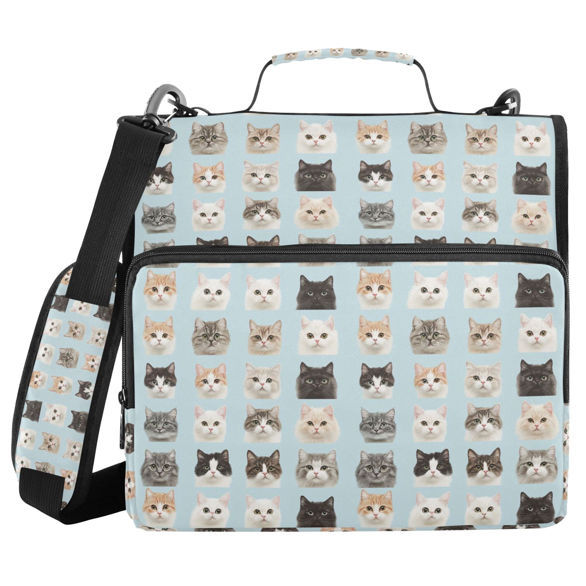 FORMRS Zipper Binder with Shoulder Strap 2-inch Ring 500 Sheet Capacity File Bag, Cute Cat Faces
