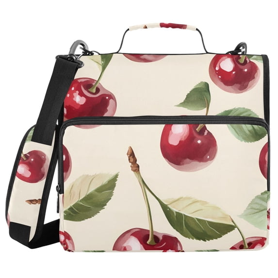 FORMRS Zipper Binder with Shoulder Strap 2-inch Ring 500 Sheet Capacity File Bag, Cute Cherry