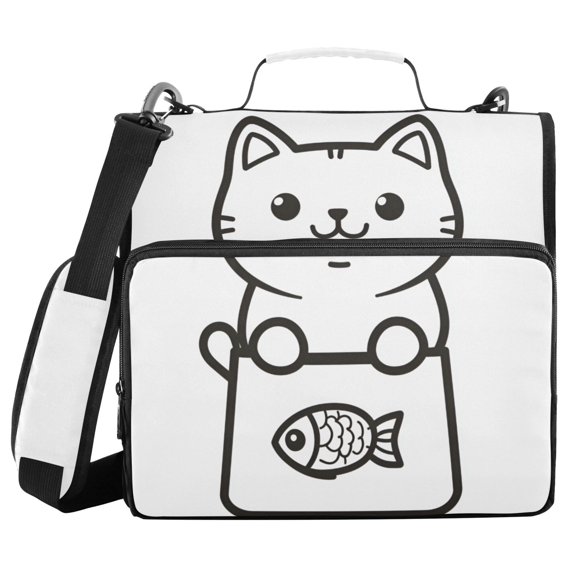 FORMRS Zipper Binder with Shoulder Strap 2-inch Ring 500 Sheet Capacity File Bag, Cute Chubby Cat