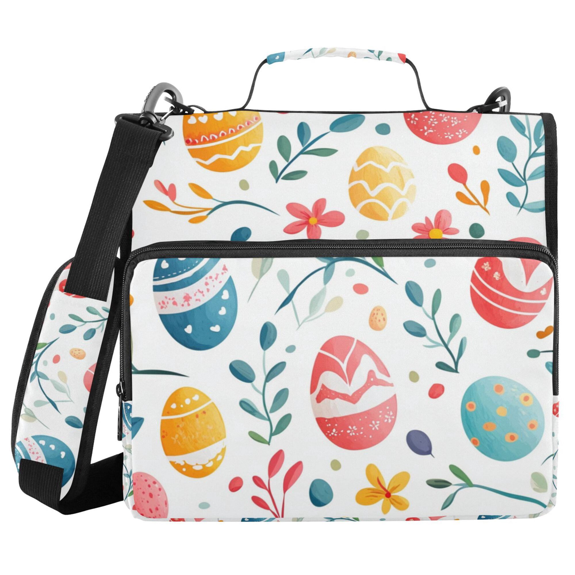 FORMRS Zipper Binder with Shoulder Strap 2-inch Ring 500 Sheet Capacity File Bag, Cute Easter Eggs