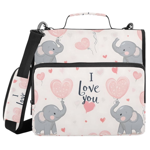 FORMRS Zipper Binder with Shoulder Strap 2-inch Ring 500 Sheet Capacity File Bag, Cute Elephant