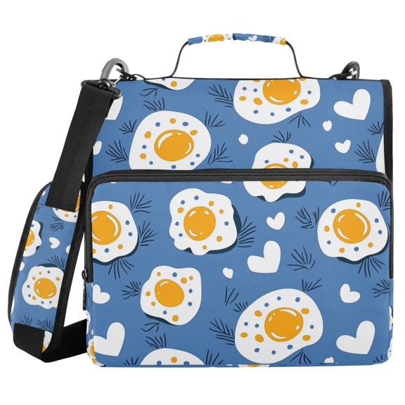 FORMRS Zipper Binder with Shoulder Strap 1.5-inch Ring 500 Sheet Capacity File Bag, Cute Fried Eggs