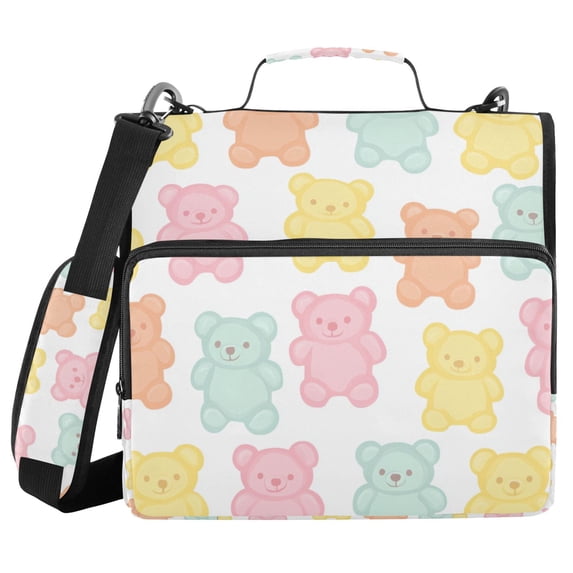FORMRS Zipper Binder with Shoulder Strap 2-inch Ring 500 Sheet Capacity File Bag, Cute Gummy Bears Pattern